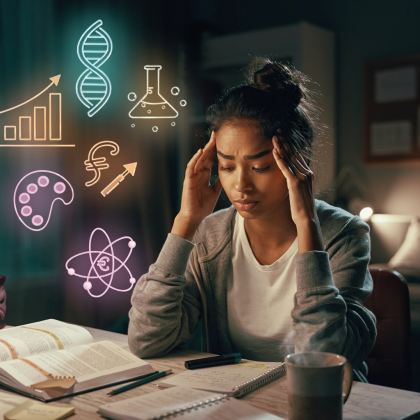 Firefly_Indian student looking stressed at study desk, multiple career options shown visually 186496